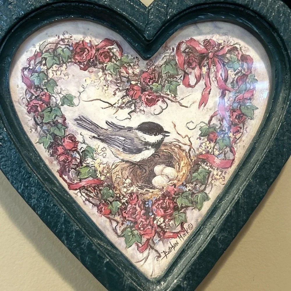 VTG Home Interiors 1985 Homco Heart Frame Barbara Mock Chickadee Bird Grandma